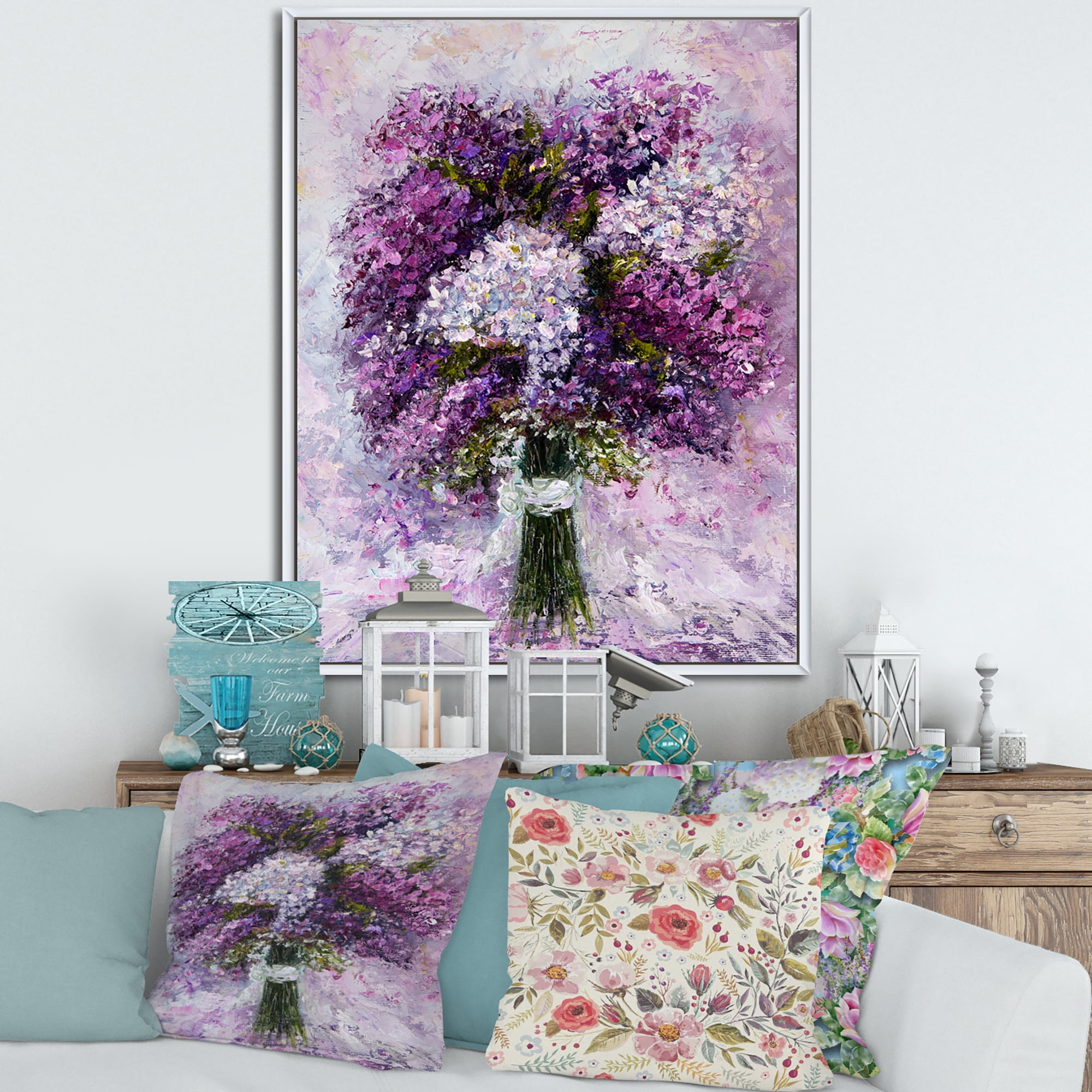 Purple Hyacinth Flowers Bouquet 12 in x 20 in Framed Painting Canvas Art Print, by Designart