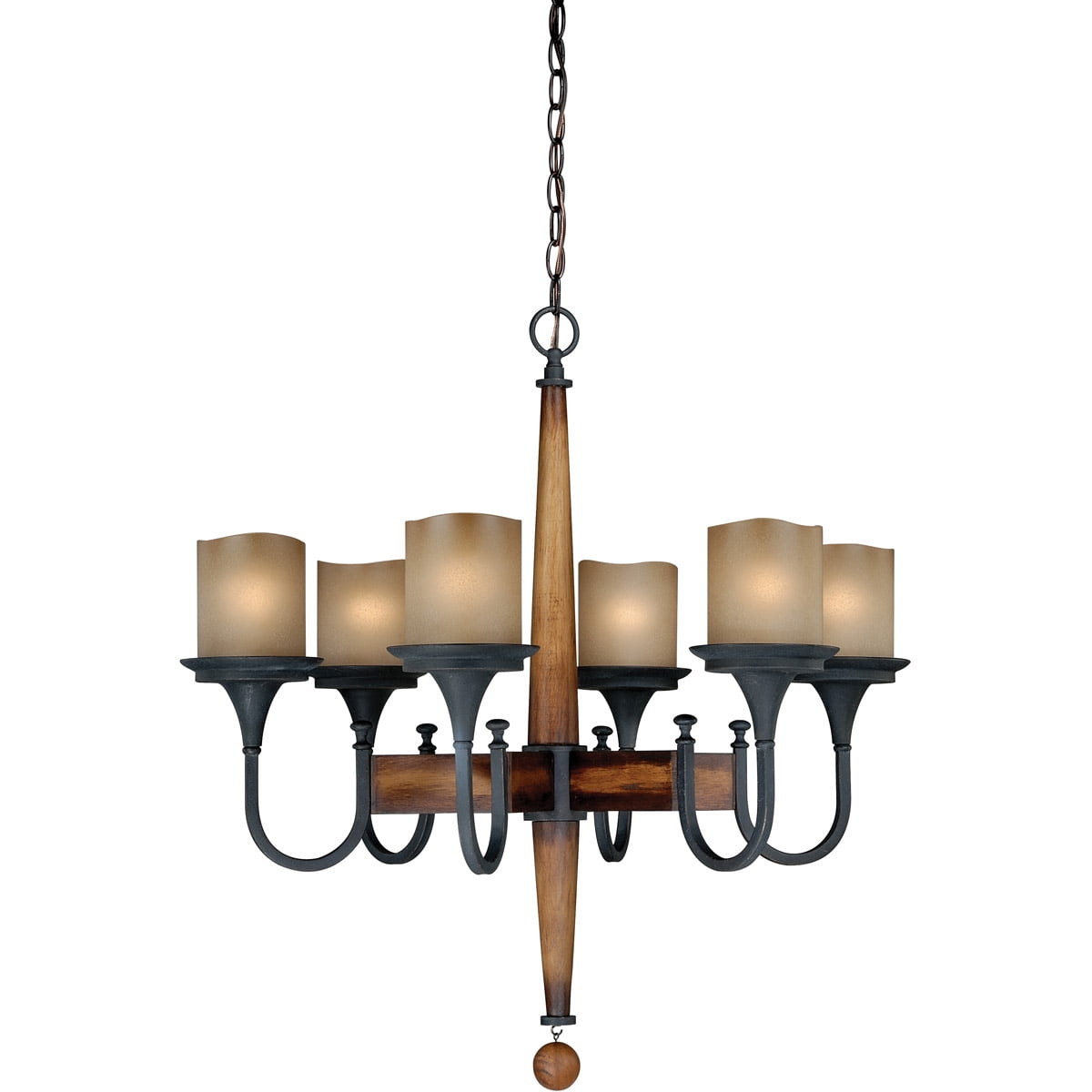 Chandeliers 6 Light Fixtures With Charred Wood and Black Iron Finish