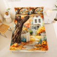 thumbnail image 5 of Manfei Classic Halloween Pumpkin Lantern Queen Sheets,Bat Silhouette Queen Sheet Sets,4-Piece,1 Flat Sheet,1 Fitted Sheet and 2 Pillowcases, 5 of 6