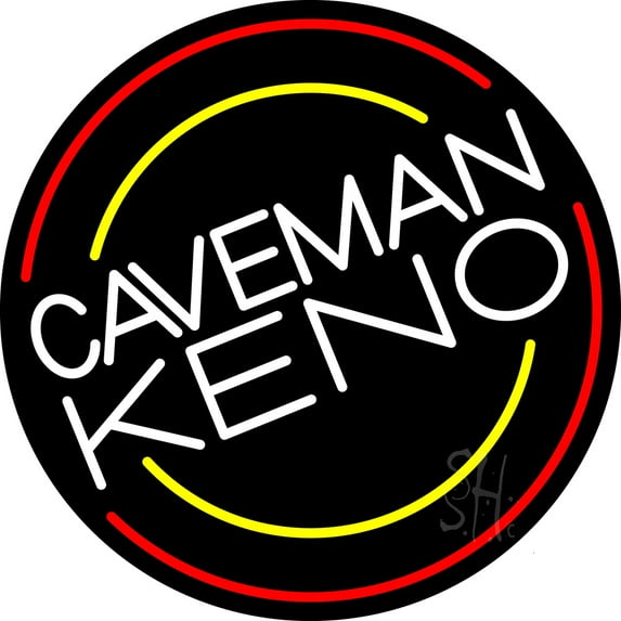 Caveman Keno 5 LED Neon Sign 18 x 18 - inches, Black Square Cut Acrylic Backing, with Dimmer - Bright and Premium built indoor LED Neon Sign for wall décor, arcarde, and storefront.