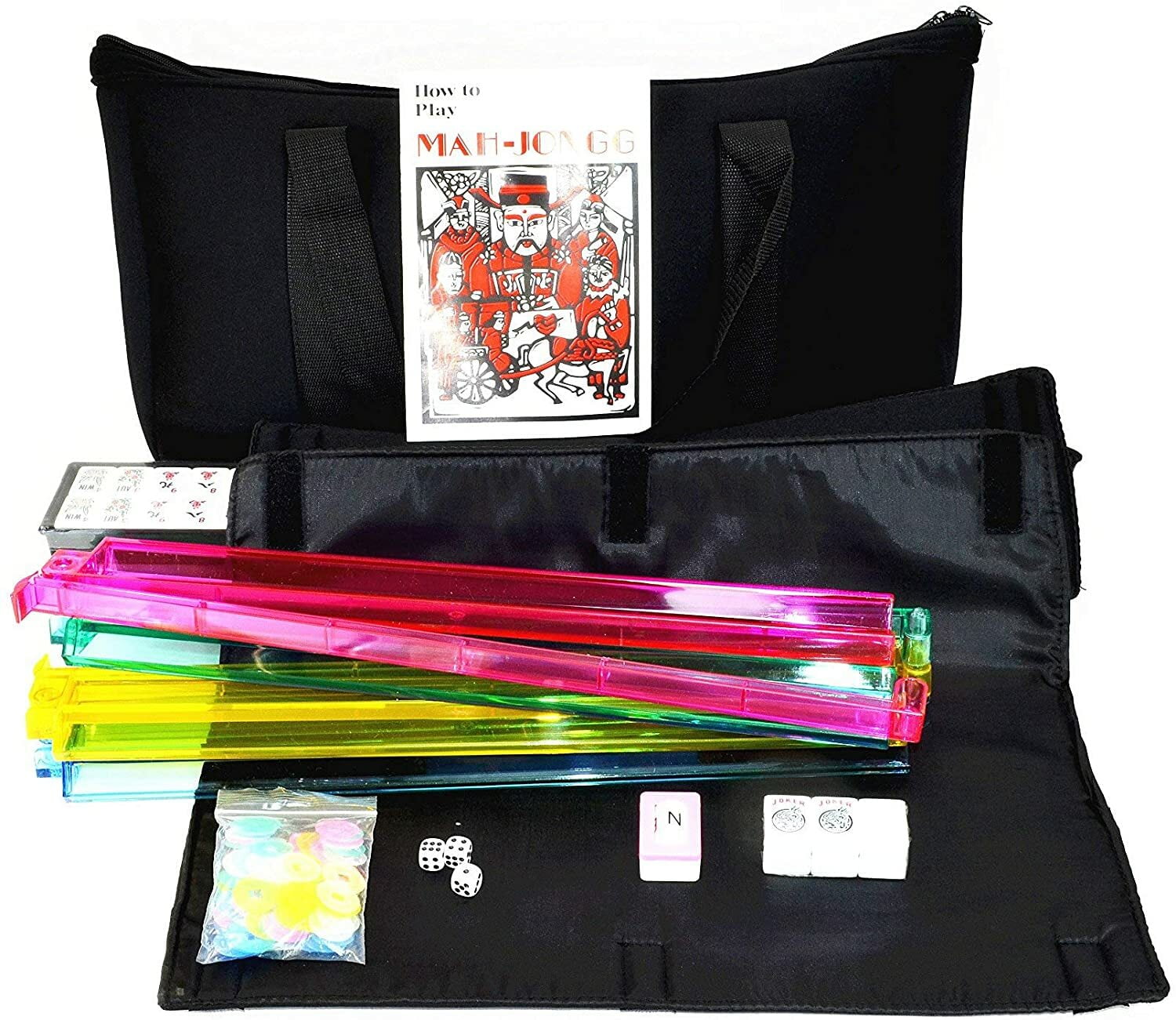 American Mahjong Set 166 Tiles 4 Colors Pushers/Racks Mah Jongg Set Blk Soft Bag