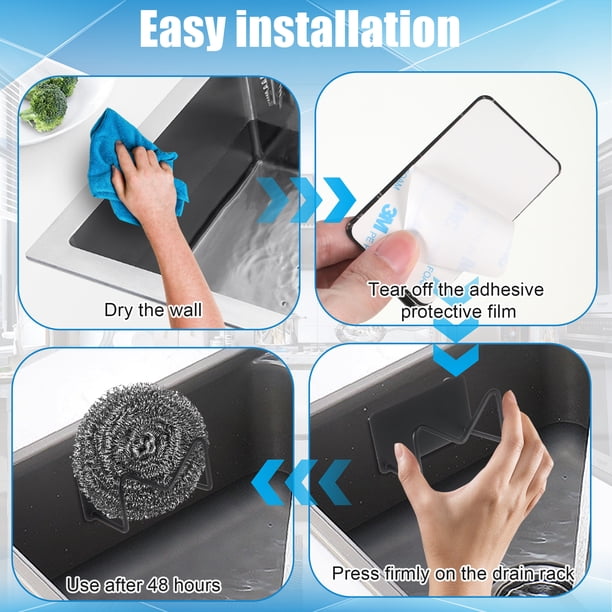 Ounissouiy Soporte de esponja autoadhesivo negro para cocina, fácil de instalar, resistente al agua, de acero inoxidable, 2 piezas Organizadores de utensilios de cocina negro