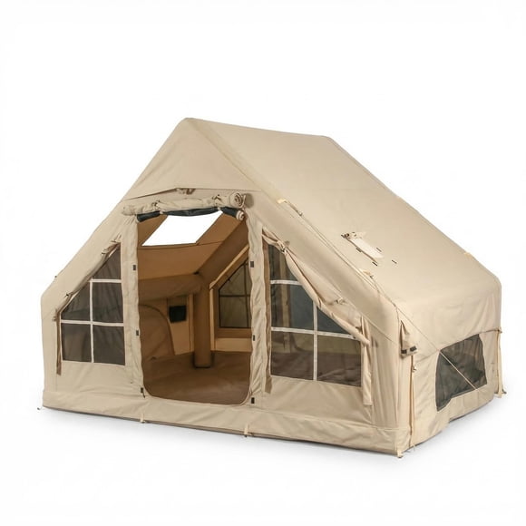 CazToi Tente de Camping Gonflable pour 3-4 Personnes, Tente Instantanée Gonflable avec Pompe à Air et Piquets en Acier Robustes, Cabine Oxford Imperméable