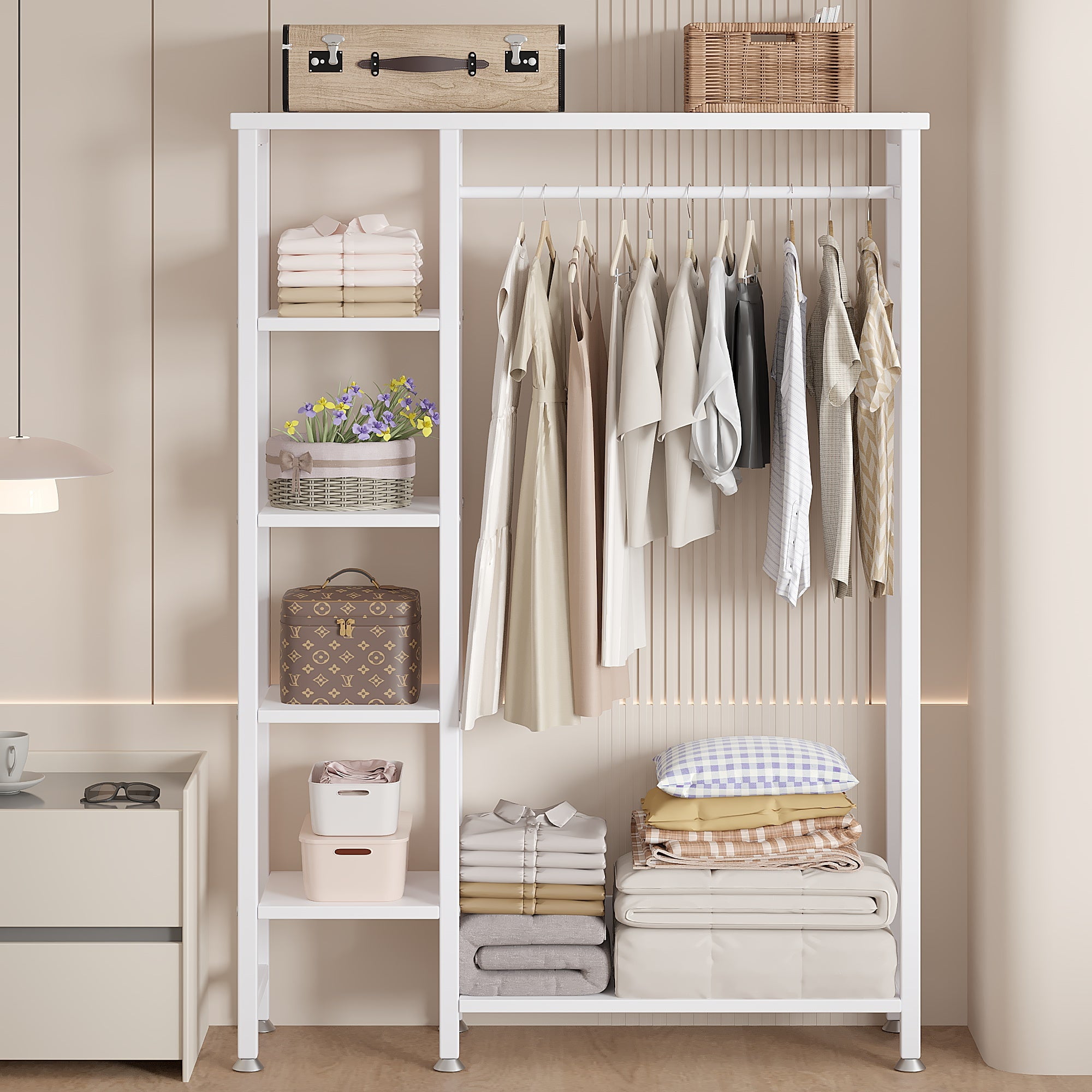 VECELO Freestanding Clothes Rack, Metal Organizer with Wood Shelves, Dorm, Bedroom, Entryway, Brown - Walmart.com VECELO Freestanding Clothes Rack, Metal Organizer with Wood Shelves, Dorm, Bedroom, Entryway, Brown - Walmart.com