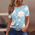 thumbnail image 2 of AKOEE T-shirts Tshirts for Women Short Sleeve Crewneck Graphic Basic Tees Casual Trendy Summer Tops, Light Blue-Floral XL, 2 of 5