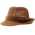 thumbnail image 4 of Vintage Woven Hollowâout Sun Hat Unisex Leather Band Decor Breathable Outdoor Vacation Fedora Hat, 4 of 4