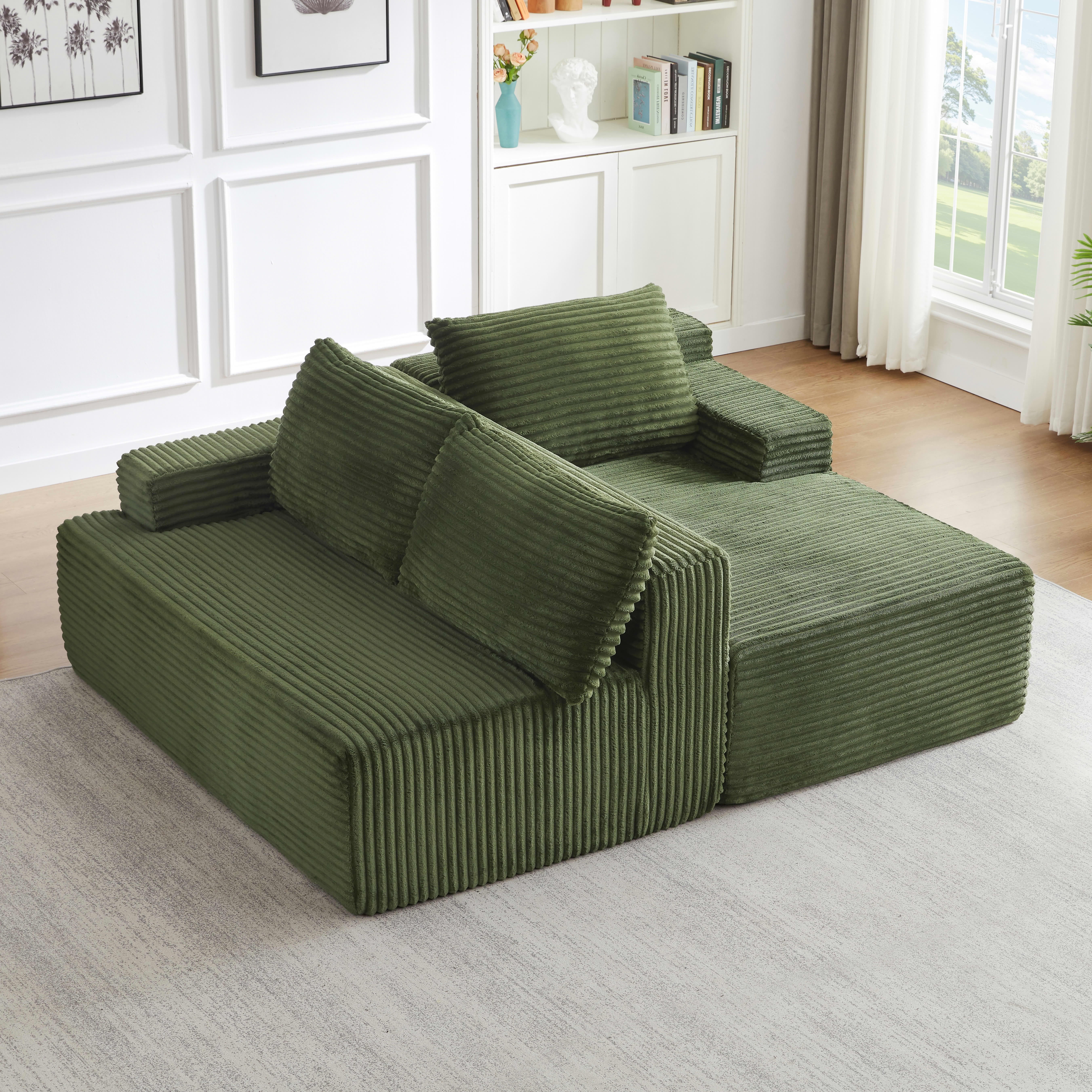 MAYEERTY L-Shaped Cloud Sectional Sofa, No Assembly Required Sleeper Couch for Bedroom & Apartment, 96×61" Green