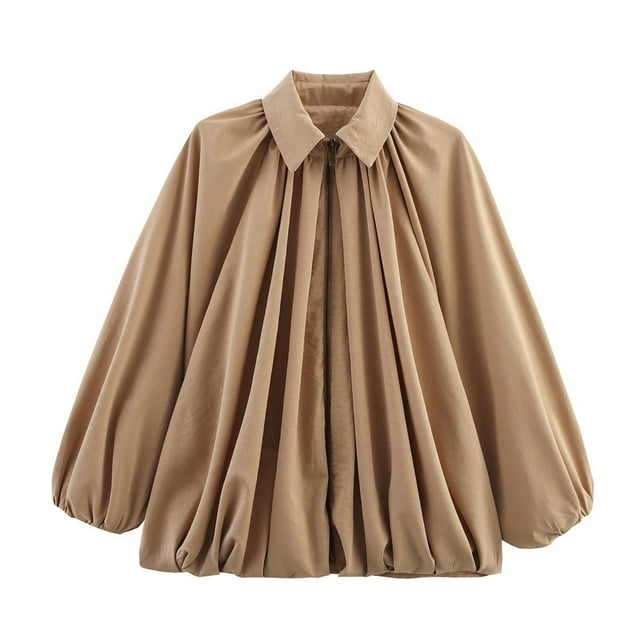 YUGYXL Blouse Blouse Plissée à Col Rabattu Manches Chauve-Souris Mode Urbaine pour Femmes Khaki m