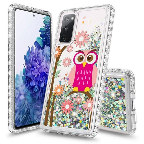 Bemz Liquid Quicksand Case for Samsung Galaxy S20 FE (with Touch Tool) - Pink Owl (Clear)
