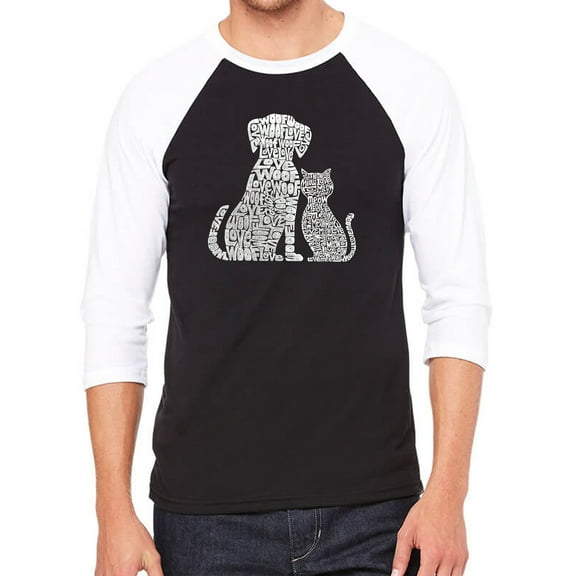 Men's Raglan Baseball Word Art T-shirt - Dogs and Cats