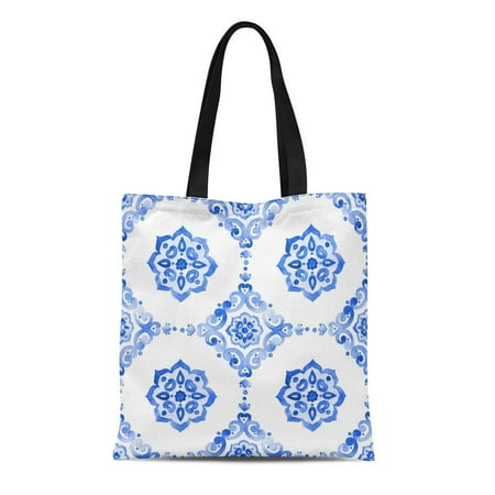 Holland Delft - KDAGR Canvas Bag Resuable Tote Grocery Shopping Bags Delft Blue Watercolor Vintage Filigree Cobalt Tableware Dutch Motives Holland Tote Bag