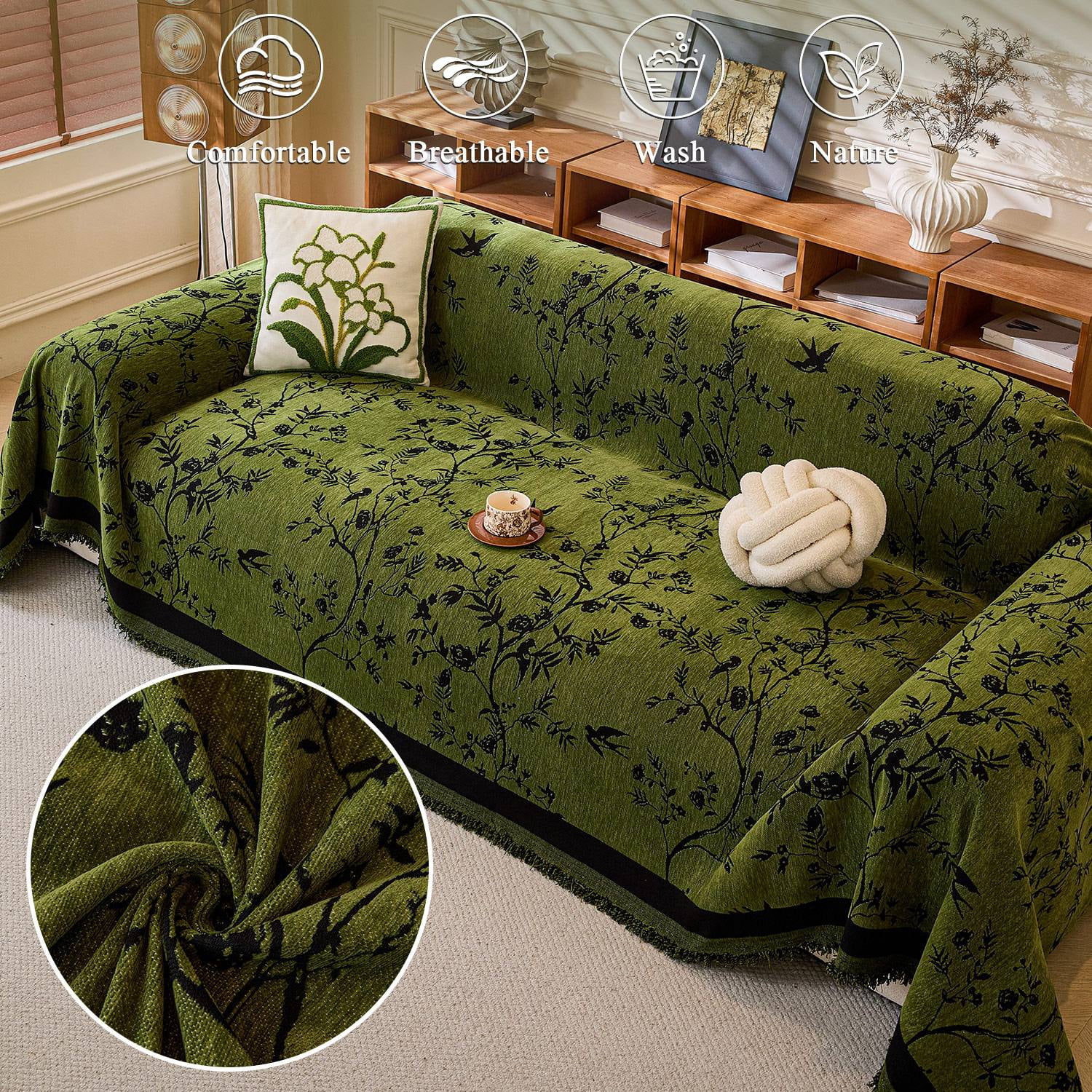 NAYOROOM Vintage Green Couch Cover,Chenille Sofa Cover Slipcover Sofa Towel Furniture Cover（71"x 118"）