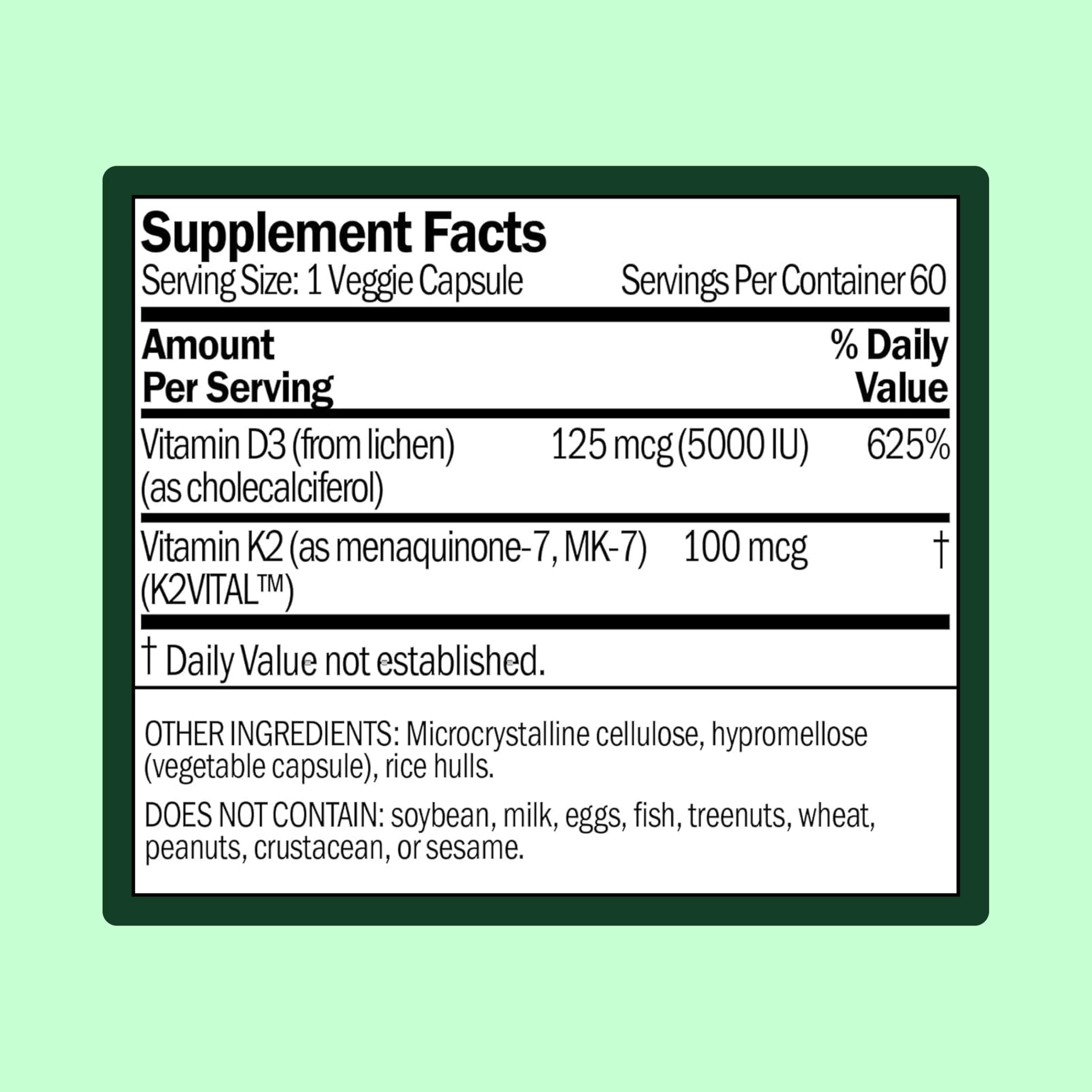WellWithAll Vitamin D3 5000 IU (125 mcg) with Vitamin K2 100mcg | Plant Based | 60 Capsules