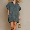 thumbnail image 4 of ShomPort Womens Summer Sweatshirt Dress Oversized Ruffle Cap Sleeve Half Zip V Neck Casual Mini Dresses with Pockets, 4 of 6