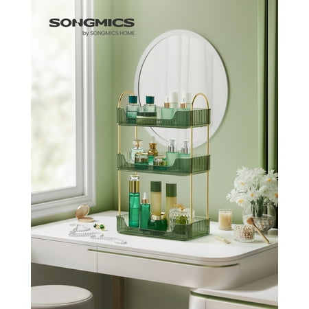 3-Tier Skincare Organizer with 2 Accessory Options, Adjustable Makeup and Jewelry Holder for Vanity Countertop, Pale Green