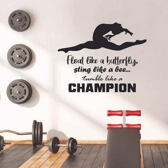 Tumble Like A Champion Gymnastics Motivation Quote Wall Sticker Art Decal for Girls Boys Room Bedroom Dance Studio Garage House Fun Home Decor Stickers Wall Art Vinyl Decoration Size (35x40 inch)