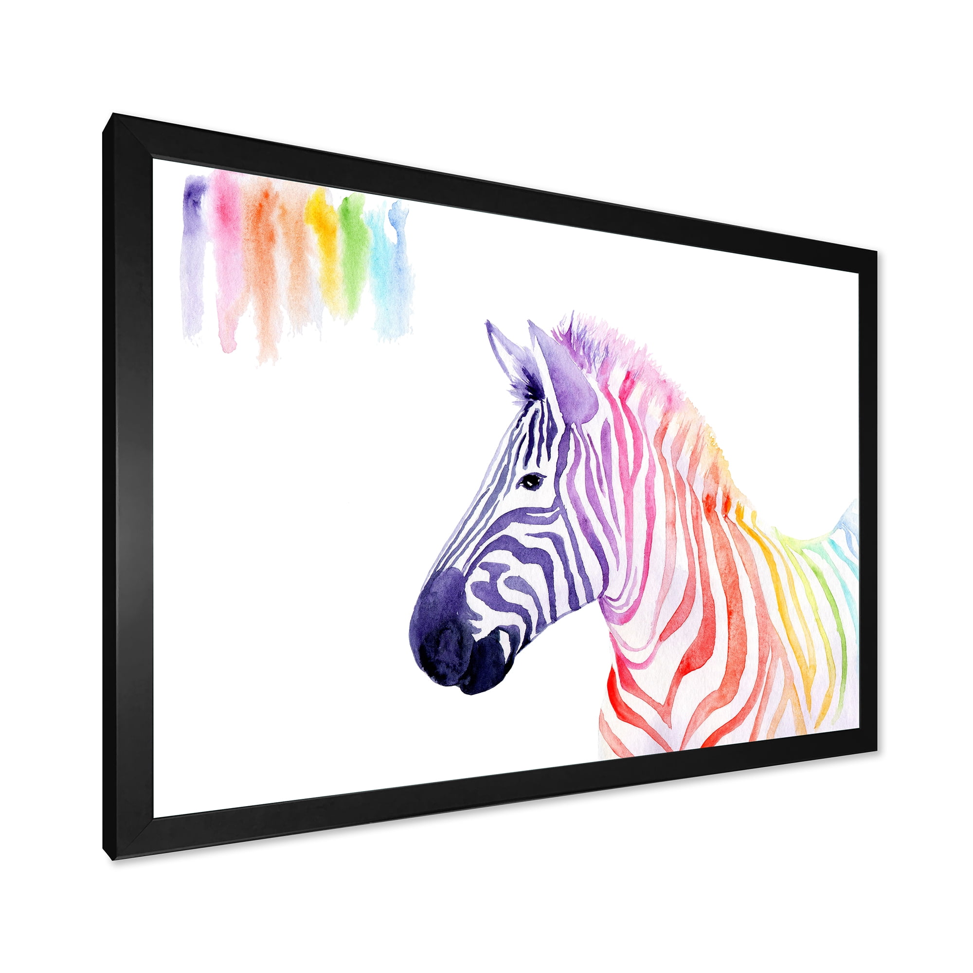 Designart 'Portrait of Rainbow Zebra On White' Farmhouse Framed Art Print