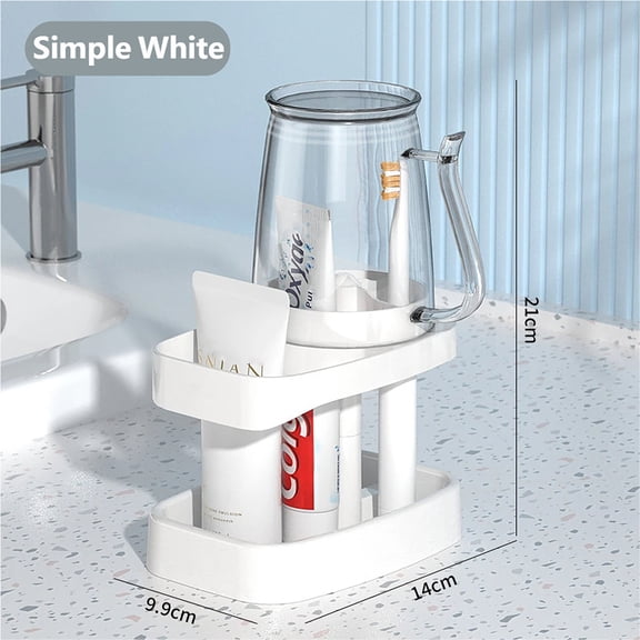 Toothbrush Cup Storage Rack, Wall Mounted Non Perforated Toothbrush Holder, Bathroom Washbasin, Bathroom Dental Appliance Storage Rack,Comes with a cup
