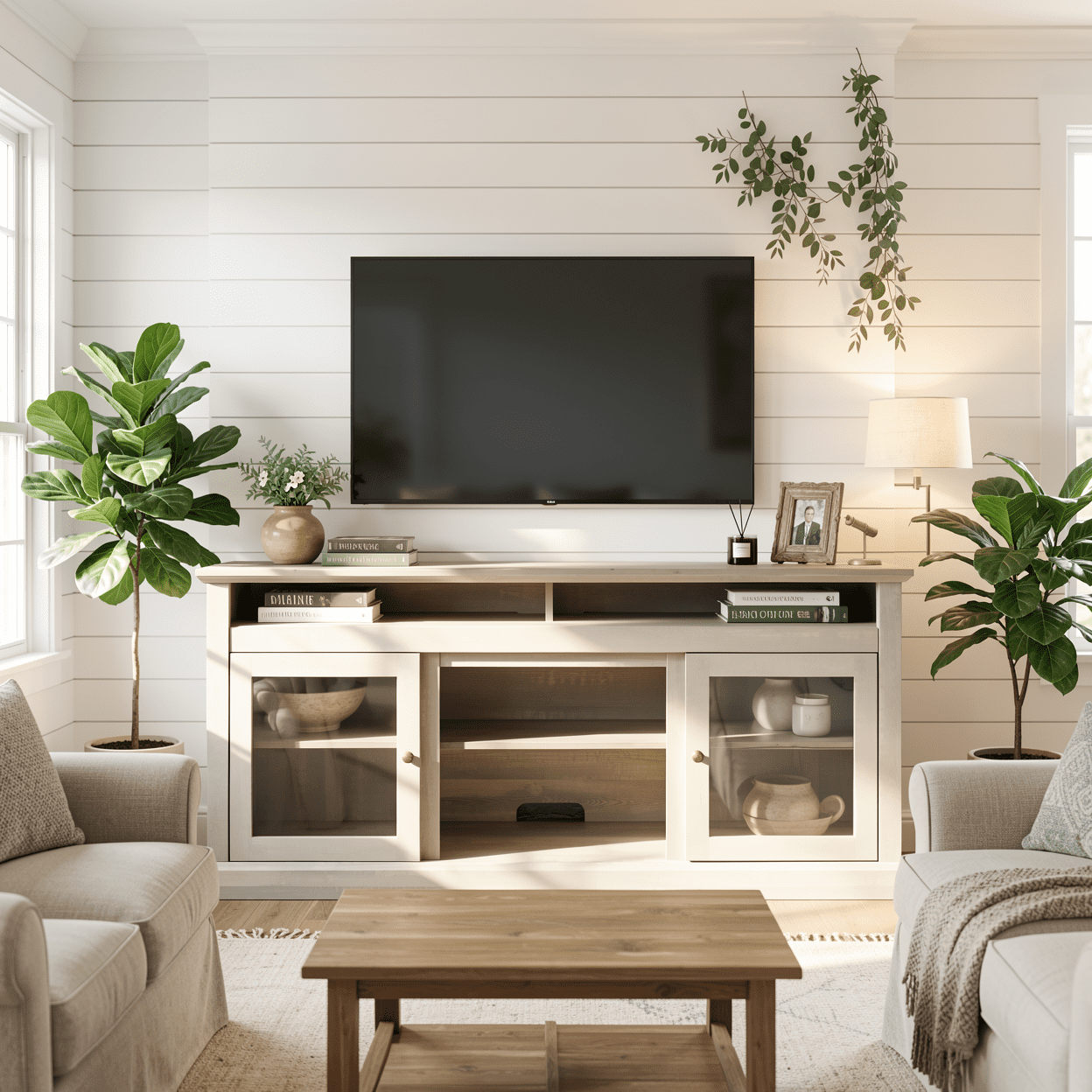 Homy Casa TV Stand for 65 Inch TV with Storage Cabinets and Cable Management for Living Room, Stone Gray