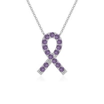 Natural Amethyst Cancer Ribbon Pendant Necklaces for Women in Sterling Silver,February Birthstone Jewelry Gifts for Her Birthday,Wedding Anniversary,Graduation,Christmas,Mothers Day,Valentines