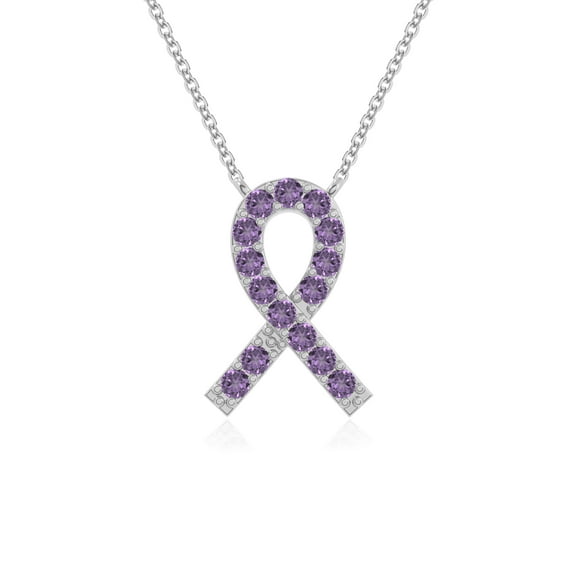 Natural Amethyst Cancer Ribbon Pendant Necklaces for Women in Sterling Silver,February Birthstone Jewelry Gifts for Her Birthday,Wedding Anniversary,Graduation,Christmas,Mothers Day,Valentines
