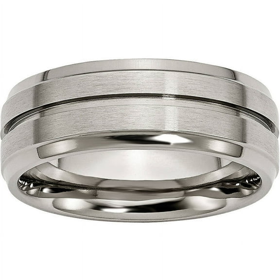 Titanium Grooved Ridged Edge 8mm Brushed and Polished Band