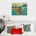 thumbnail image 5 of Acheng Ocean Octopus Canvas Wall Art Painting Prints - Beach Themed Wall Decor for Home, Bathroom, Bedroom, Kitchen - Rustic Blue Coastal Nautical Décor Gallery Wrapped 16x12in, 5 of 6