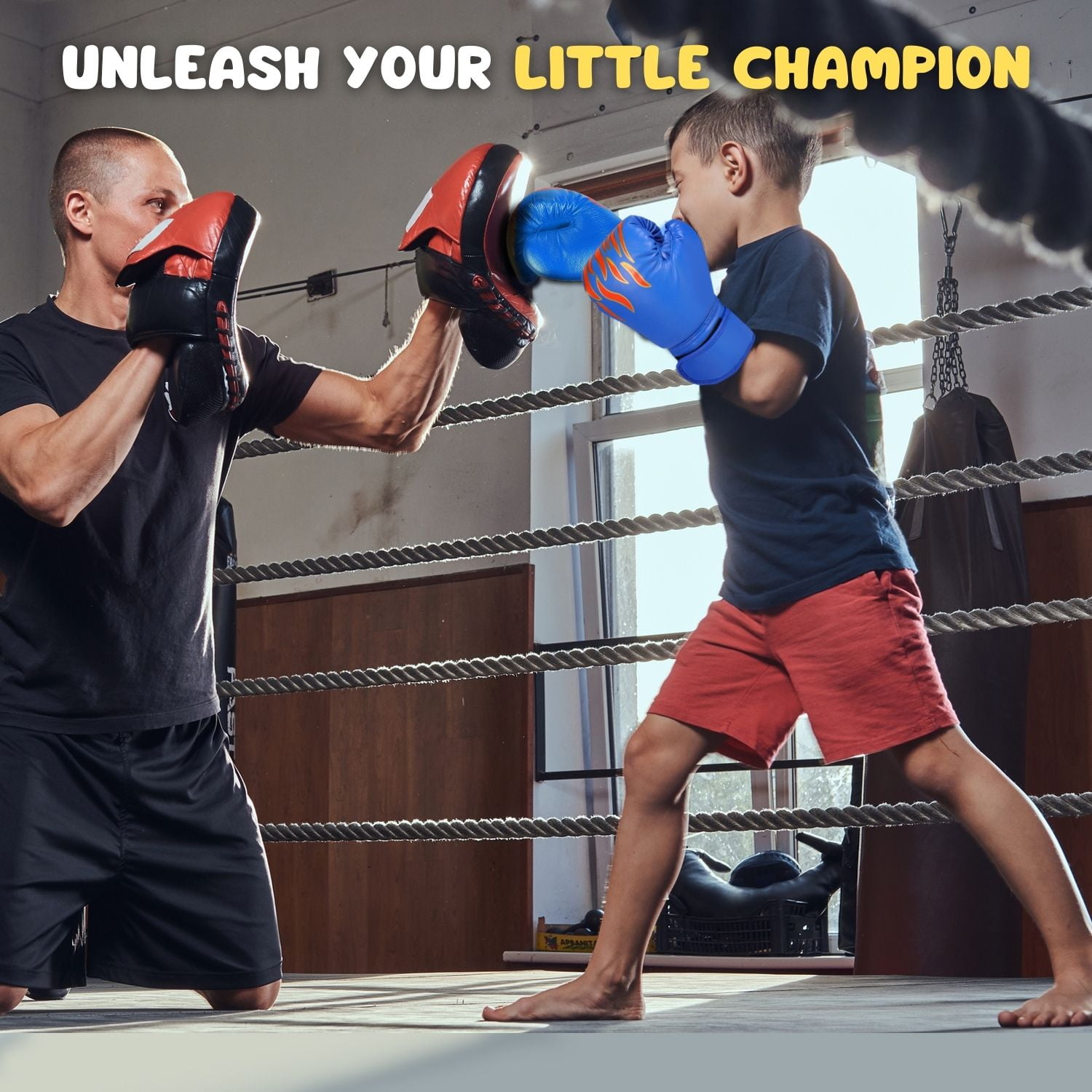 Kids Boxing Gloves For 3 to 8 Years, 4 oz Fire Blue Boxing Gloves for Children Sparring Youth Boxing Gloves Junior Training Mitts Punching Bag Gloves for KickBoxing, MMA, Muay Thai, Training