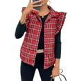 thumbnail image 3 of Womens Plaid Puffer Vests Ruffle Sleeveless Lightweight Quilted Vest Fall Winter Padded Gilets Coats, 3 of 7
