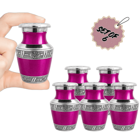 Nova Niche Small Aluminum Cremation Urns for Human Ashes, Mini Keepsake Set of 6 Pink with Protection Box