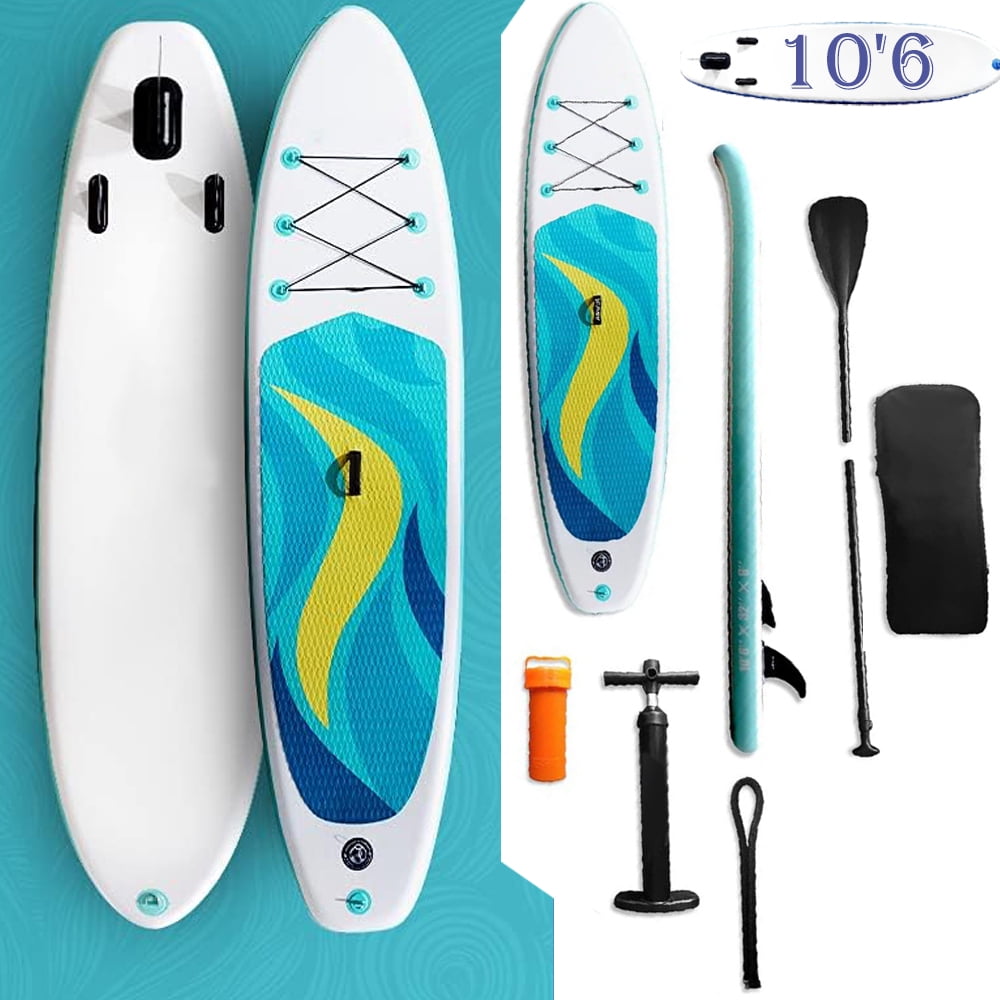 Seizeen 10.6FT Inflatable Paddle Board, Adult Teen Stand Up Paddle Board with Wide Non-Slip Deck, Backpack, Leash, Adjustable Paddle, Pump, Bottom Fin, SUP Board Accessories Up to 297LBS, Lake Blue