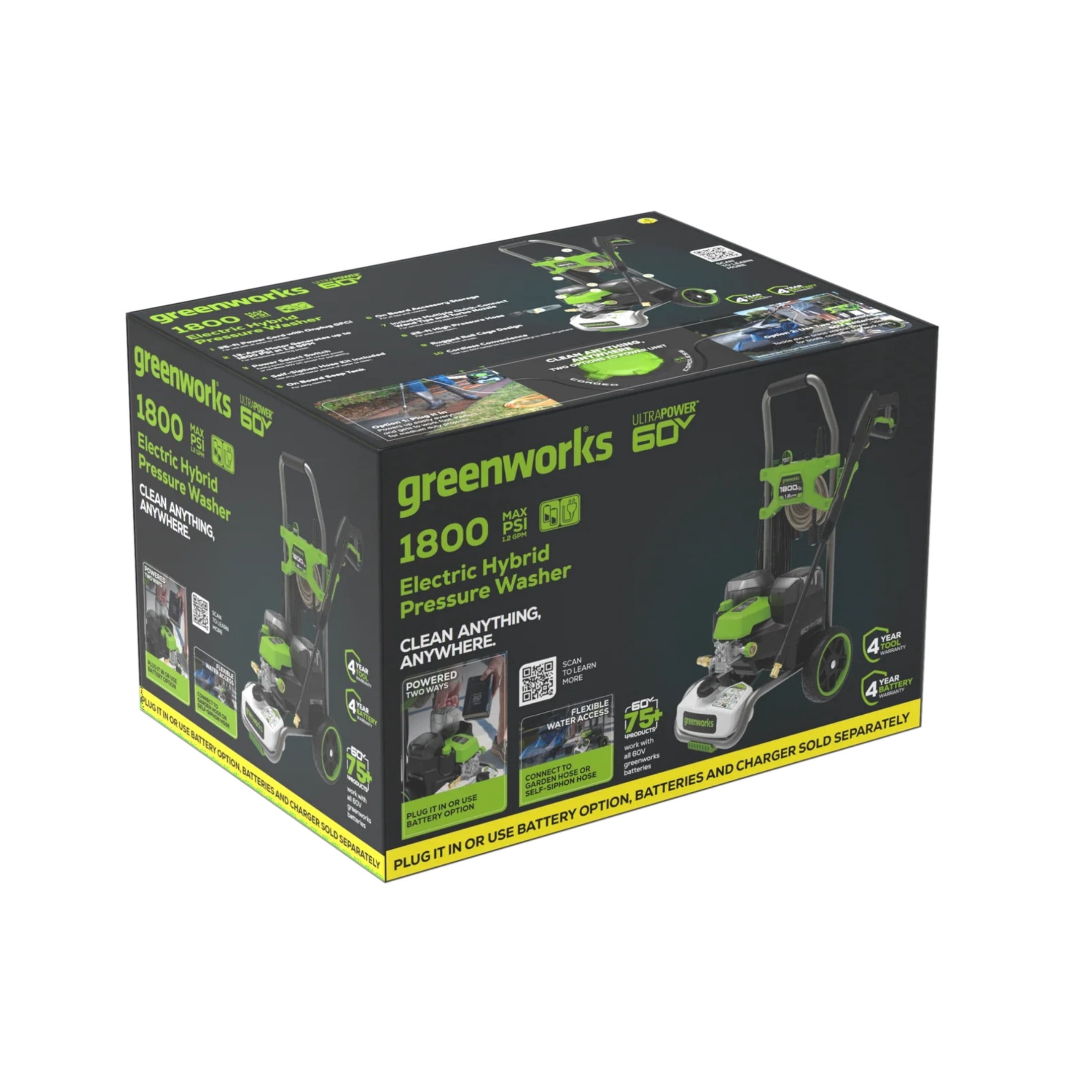 Greenworks Hybrid 60V 1800 PSI at 1.2 GPM Electric Cold Water Pressure Washer 5109402T