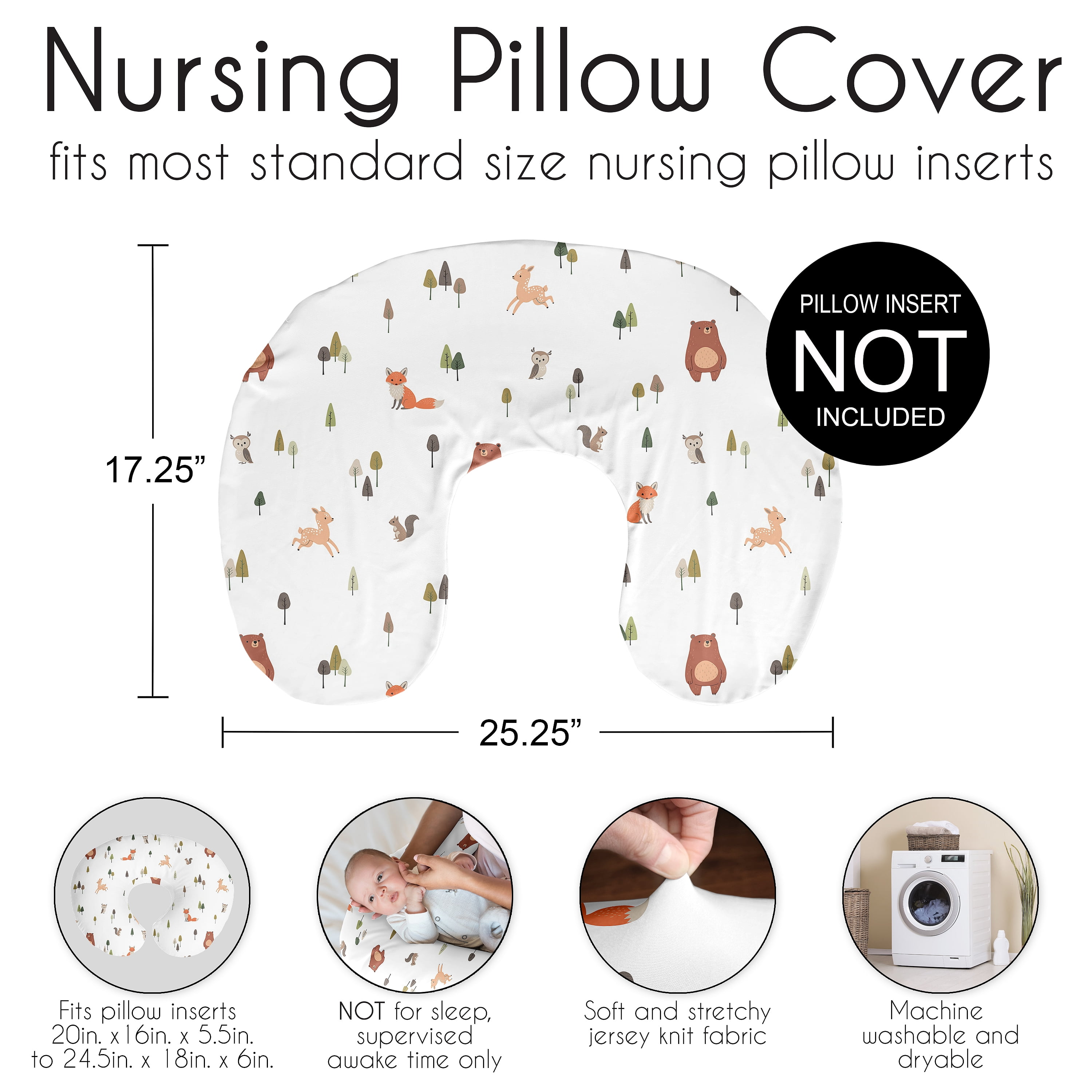 Sweet Jojo Designs Woodland Animal Pals Boy, Girl, Unisex/Gender Neutral Nursing Pillow Cover Case (Pillow Not Included)