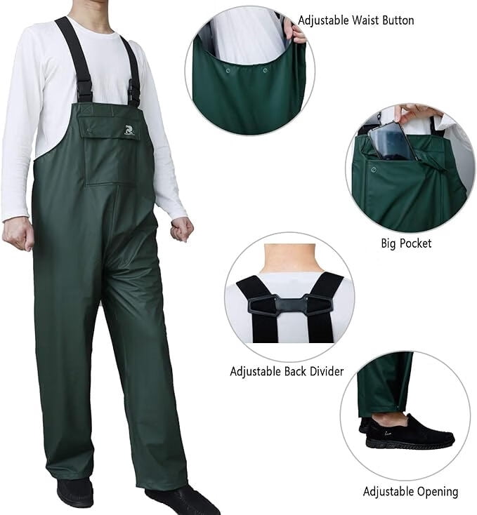 RainRider Rain Pants for Men Women Waterproof Rain Gear Bib Overalls Trousers for Fishing Hunting(Dark Green,Medium)