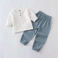 thumbnail image 2 of AJTQTH Toddler Summer 2PC Set Girls Boys Cute Cotton Linen Tees Solid Tops Henley Collar Short Sleeve Tshirts Shirts Elastic-Waist Loose Fit Trousers Full Length Pants Light Blue 2 Years, 2 of 9