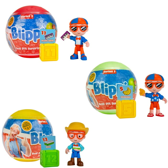 Toy Figures Blippi Ball Pit Surprise, paquete de 3 unidades, aprende formas para niños