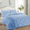 thumbnail image 2 of 3 Piece Pinch Pleated Duvet Cover Set 100% Cotton 1000 TC with Zipper Closure & Corner Ties Pintuck Bedding Duvet Cover - Oversized Queen Size (98" x 98") Inch, Light Blue Solid, 2 of 7