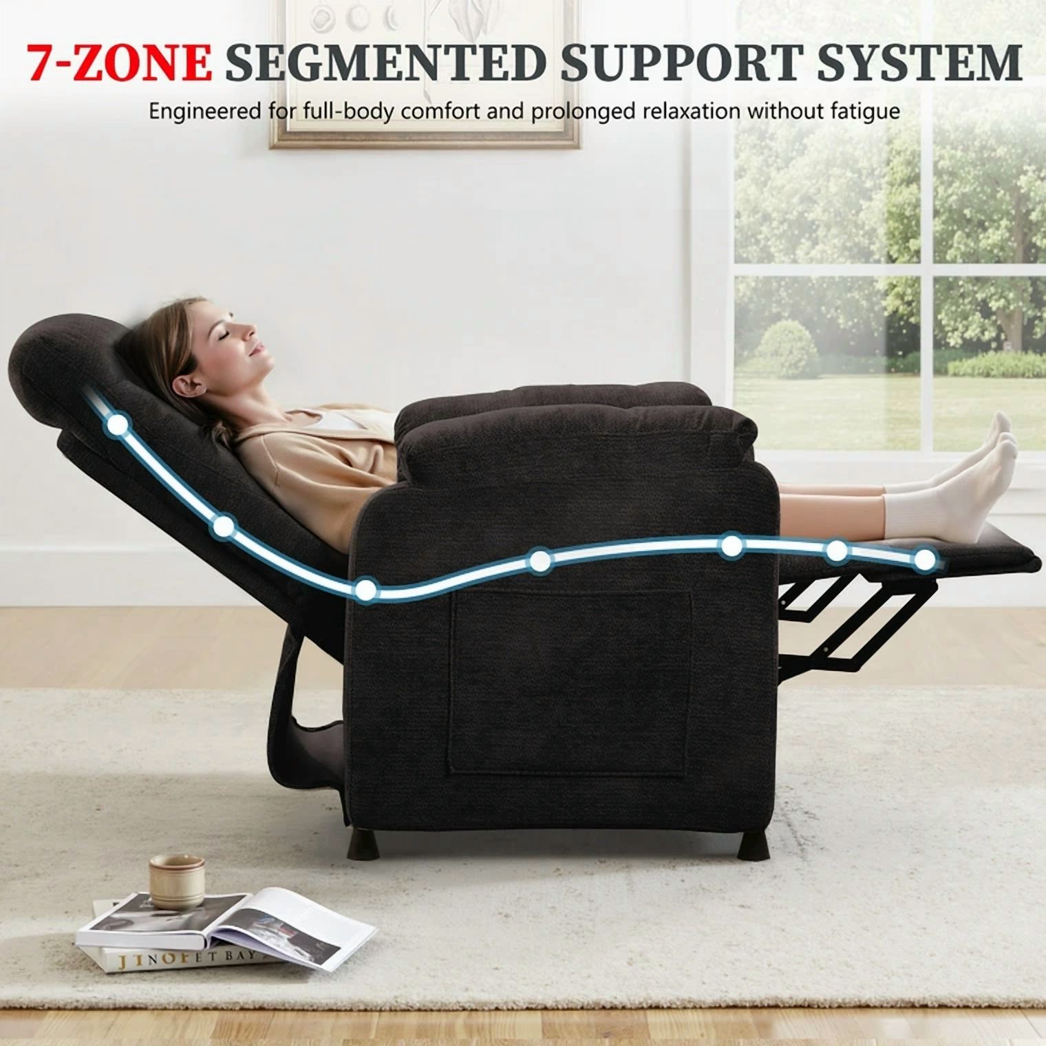 Power Recliner Chair Living Room with Adjustable Backrest and Footrest, Electric Recliner Chair for Adults(Chenille, Black)