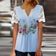 thumbnail image 1 of Camiseta de manga corta con cuello en V para mujer, remera Sexy con estampado de flores de retazos de encaje, camisetas holgadas para mujer 2023, 1 of 4