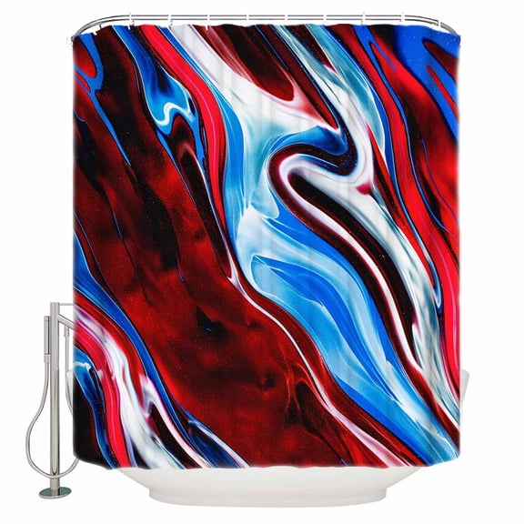 Red Blue Marble Bathroom Shower Curtains with 12 Hooks Polyester Waterproof Shower Curtain for Stalls and Bathtubs Modern Abstract Art Fluid Marble Decorative Bathroom Privacy Curtain 72x72 Inches