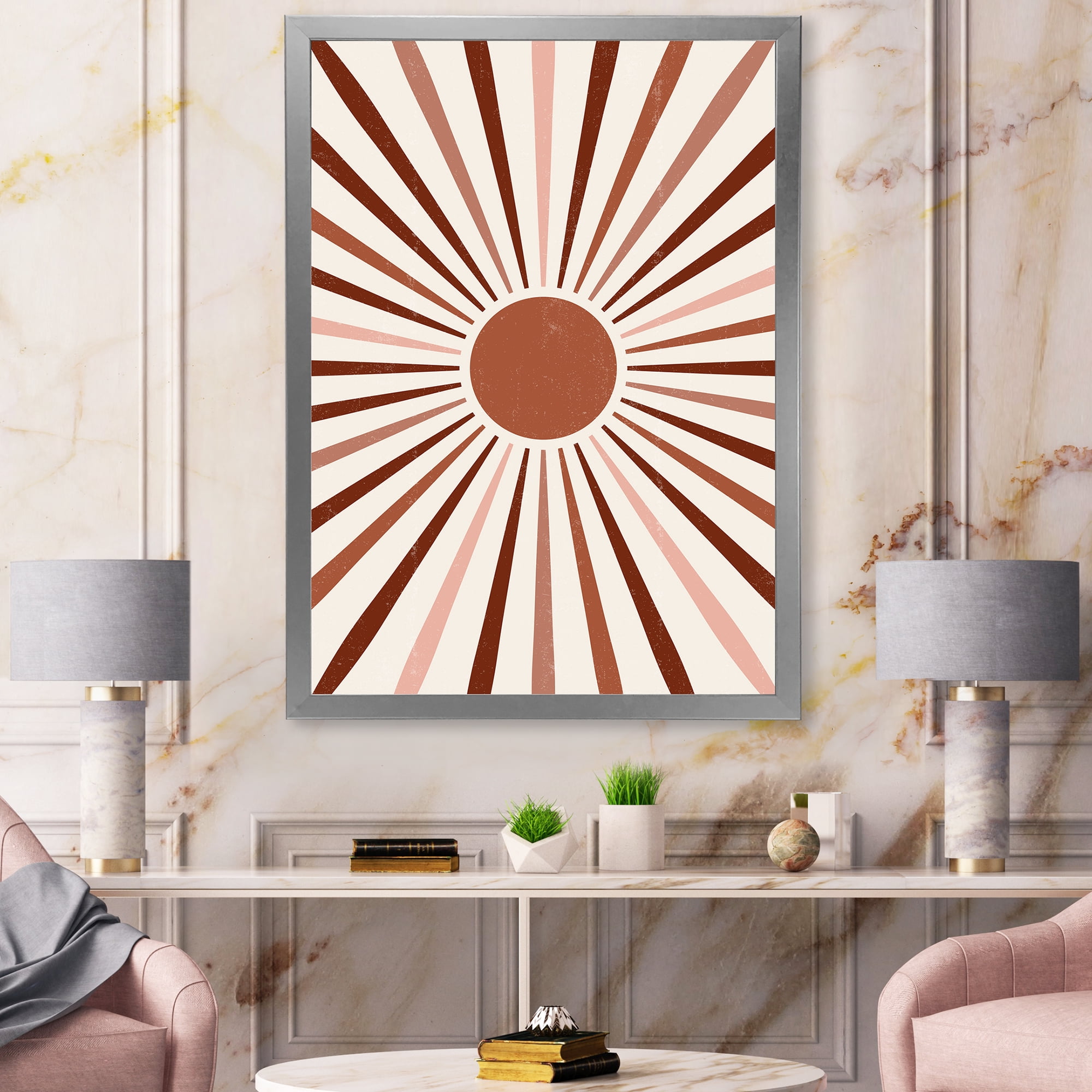 Designart 'Radiant Geometric Sun' Modern Framed Art Print