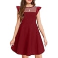 thumbnail image 1 of Robe Fille Été Manches à Volants en Maille Décontractée Robes de Fête avec Poches pour Enfants, 1 of 18