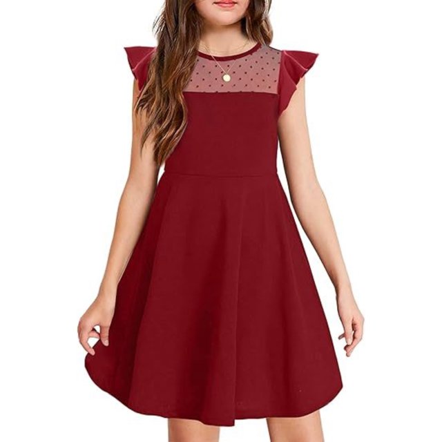 Robe Fille Été Manches à Volants en Maille Décontractée Robes de Fête avec Poches pour Enfants