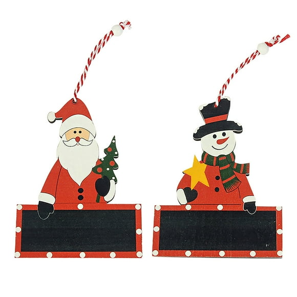 2Pcs Christmas Wooden Chip Santa Claus Snowman Christmas Tree Mini Hanging Pendant Xmas Decoration Kids Gifts