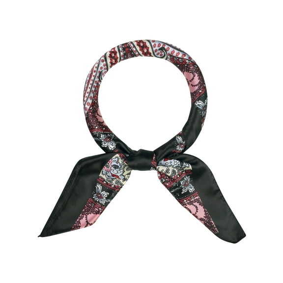 INSPIRAR CHIC Mujeres Pañuelo de Satén Cuadrado 35" Gran Pañuelo de Paisley Simétrico de Seda para el Cabello, Envoltura para Dormir, Bandanas 90x90cm Negro Rojo
