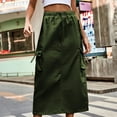 thumbnail image 2 of Clearance 2025! ZVNAΖH Jean Skirts for Women Denim Cargo Skirts Elastic Waist Solid Color Pocket Button Tie Casual Half-body Skirt, 2 of 5