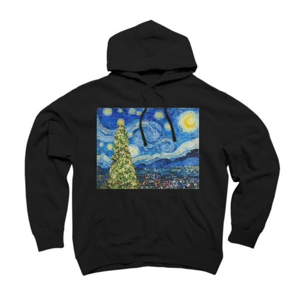 The above sulfur text Van Gogh Starry Night - Christmas Tree Black Graphic Pullover Hoodie -  Design By Humans M - Walmart.com