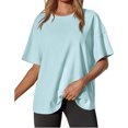 thumbnail image 4 of Short Sleeve Women Solid Casual Loose Side Split Shirt Tops, 4 of 6