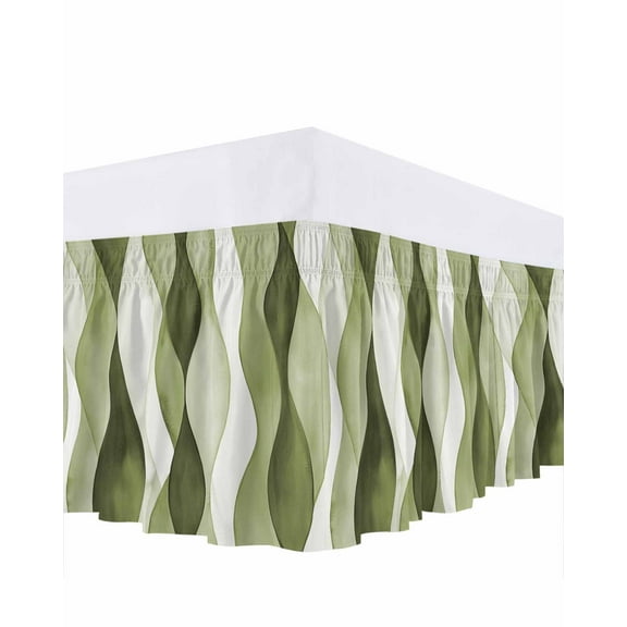 Sage Green Ripple Bed Skirt Abstract Gradient Watercolor Modern Bed Skirts King Size 18 Inch Drop, Wrap Around Dust Ruffle Bedskirt with Adjustable Elastic Belt for Queen Size Beds