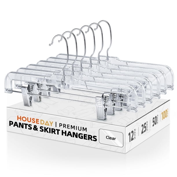 Perchas para faldas House Day, paquete de 100 unidades, de plástico transparente con clips